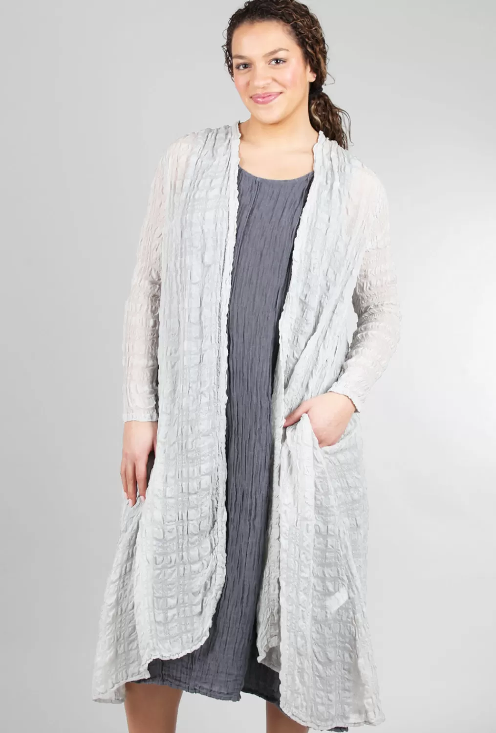 Clearance Evie Lou Airy Silk Pucker Duster, Cement