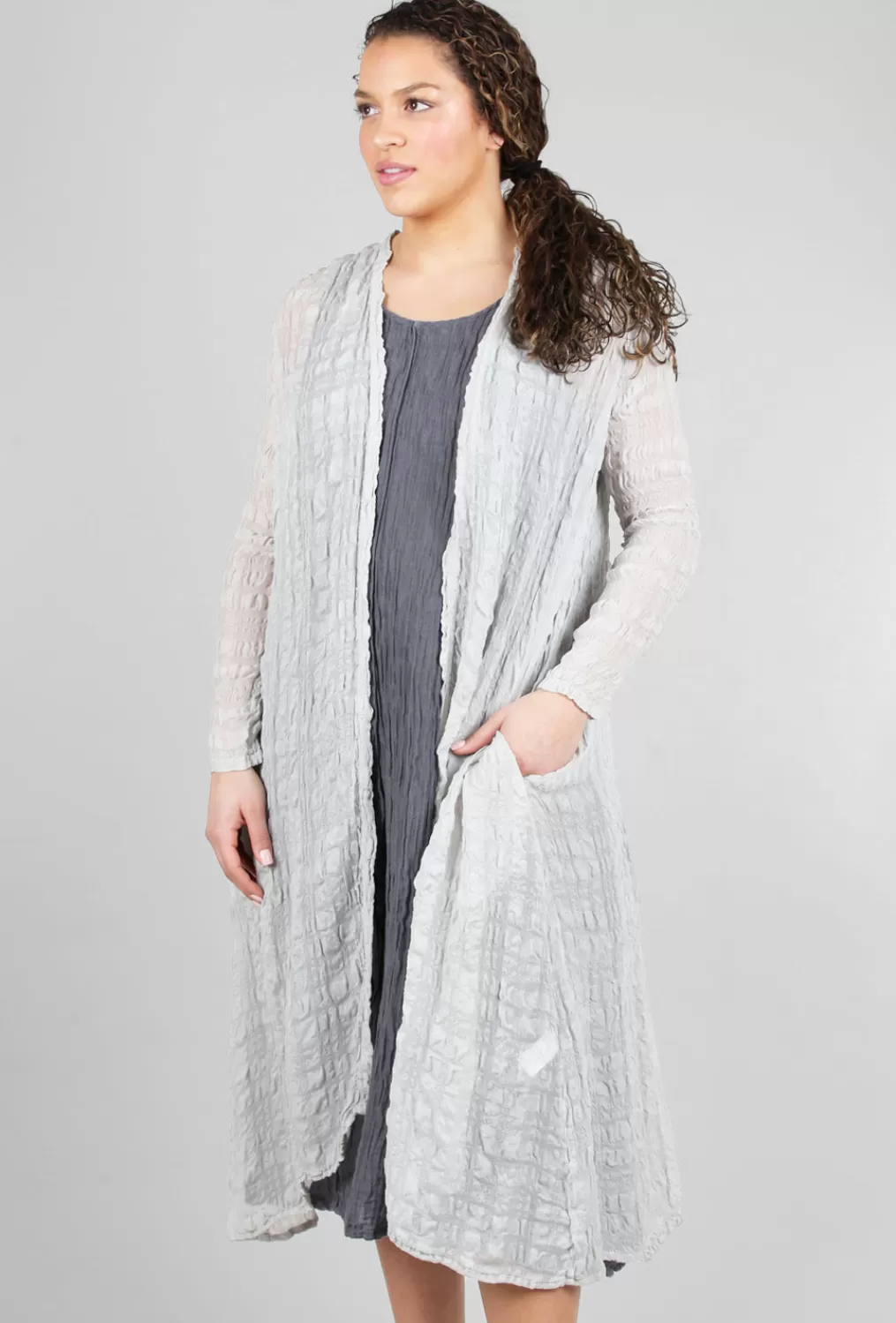 Clearance Evie Lou Airy Silk Pucker Duster, Cement