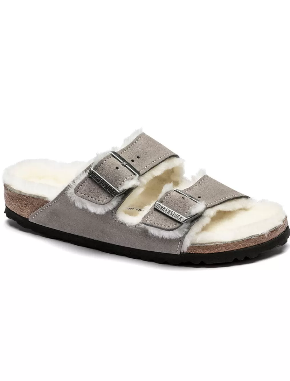 Clearance Evie Lou Arizona Shearling Sandal, Stone Suede