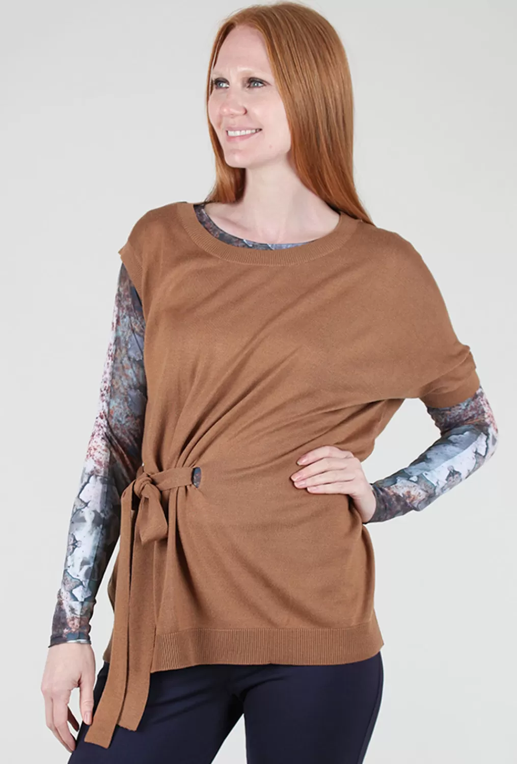 Cheap Evie Lou Asym Tie-Detail Sweater, New Camel