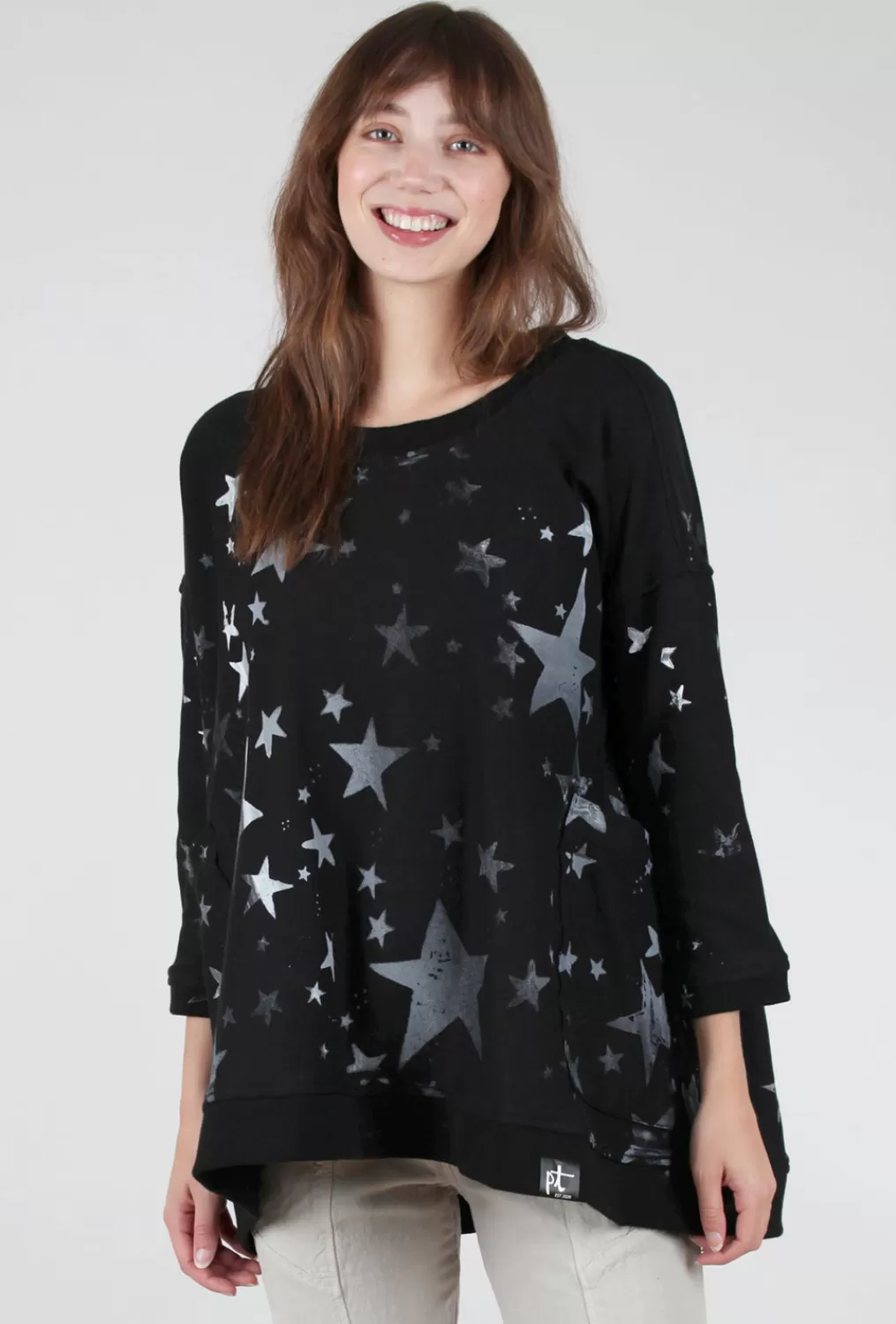 New Evie Lou A-Top Sweatshirt, Black/Stars