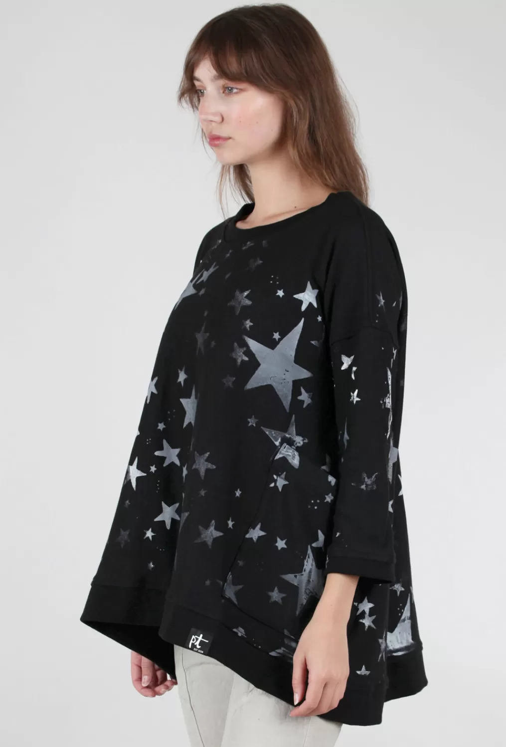 New Evie Lou A-Top Sweatshirt, Black/Stars