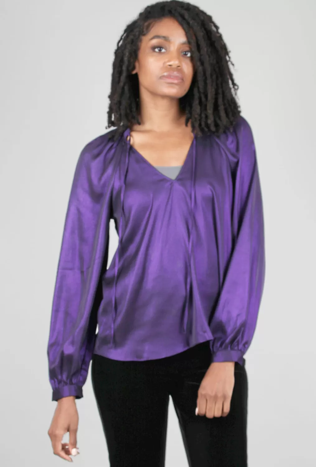 Shop Evie Lou Back Pleat Metallic Blouse, Lapis Purple