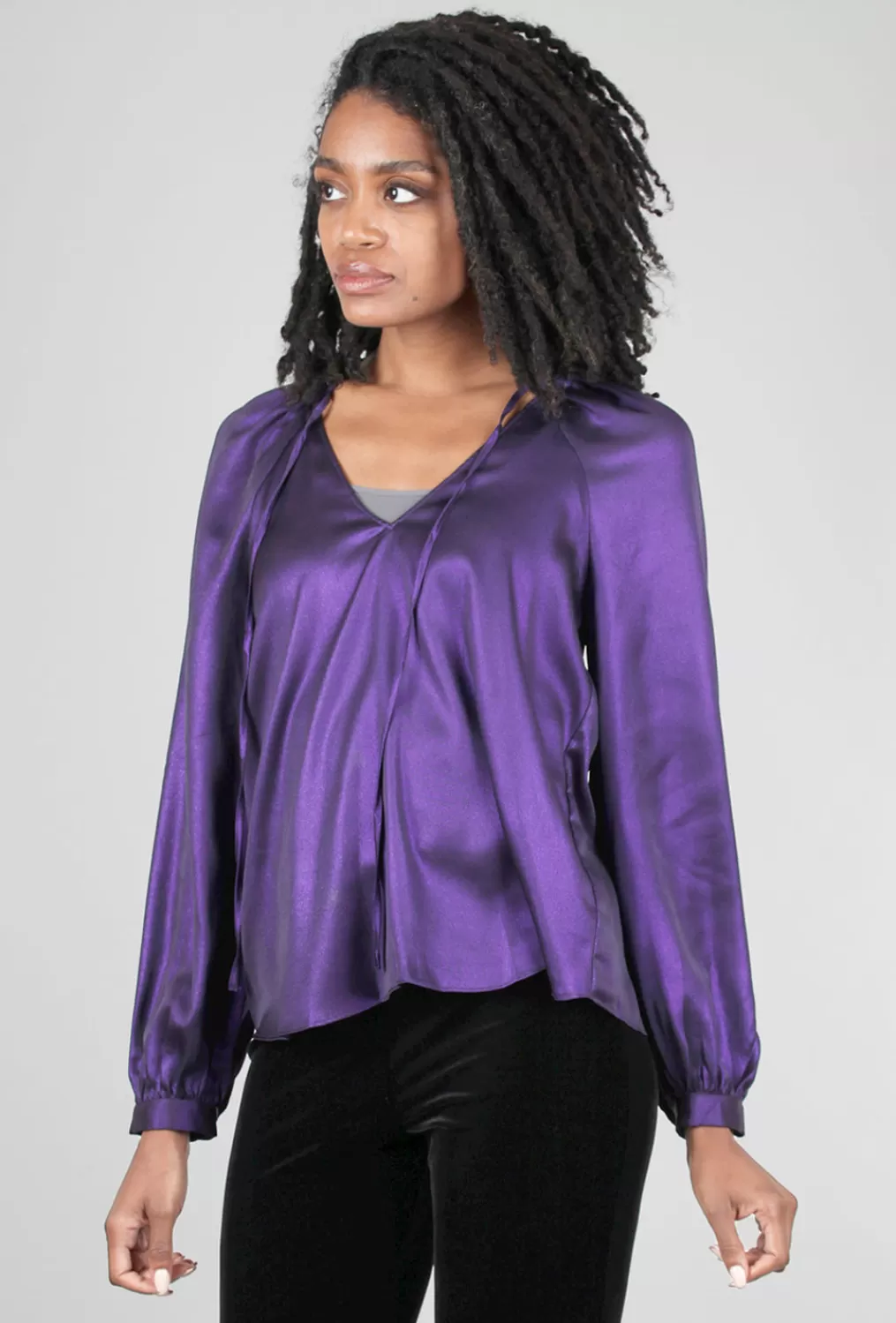 Shop Evie Lou Back Pleat Metallic Blouse, Lapis Purple