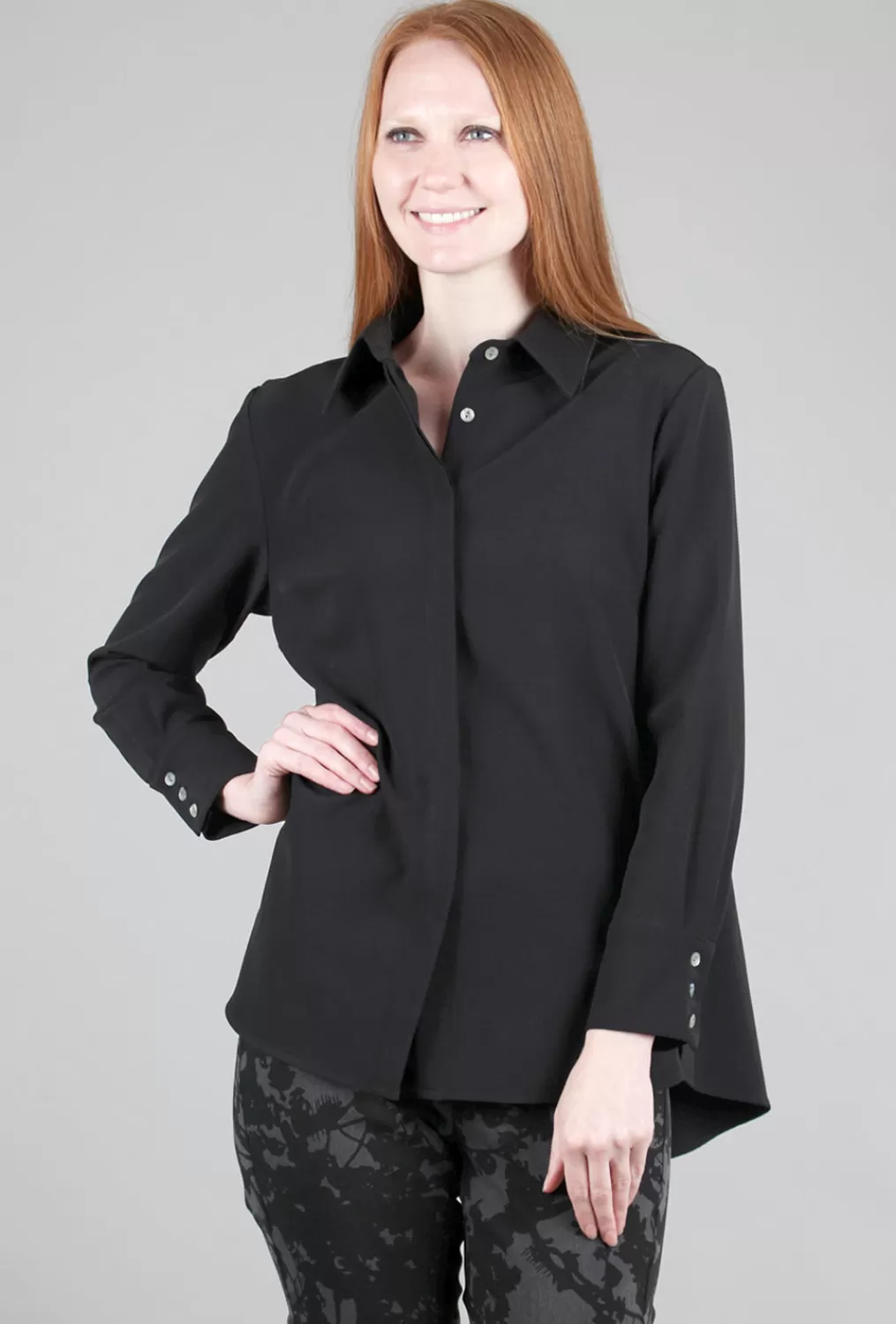 Flash Sale Evie Lou Back-Pleat Drape Blouse, Black