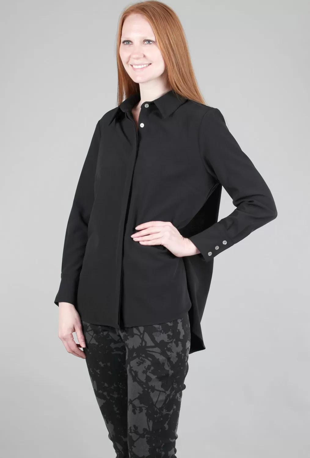 Flash Sale Evie Lou Back-Pleat Drape Blouse, Black