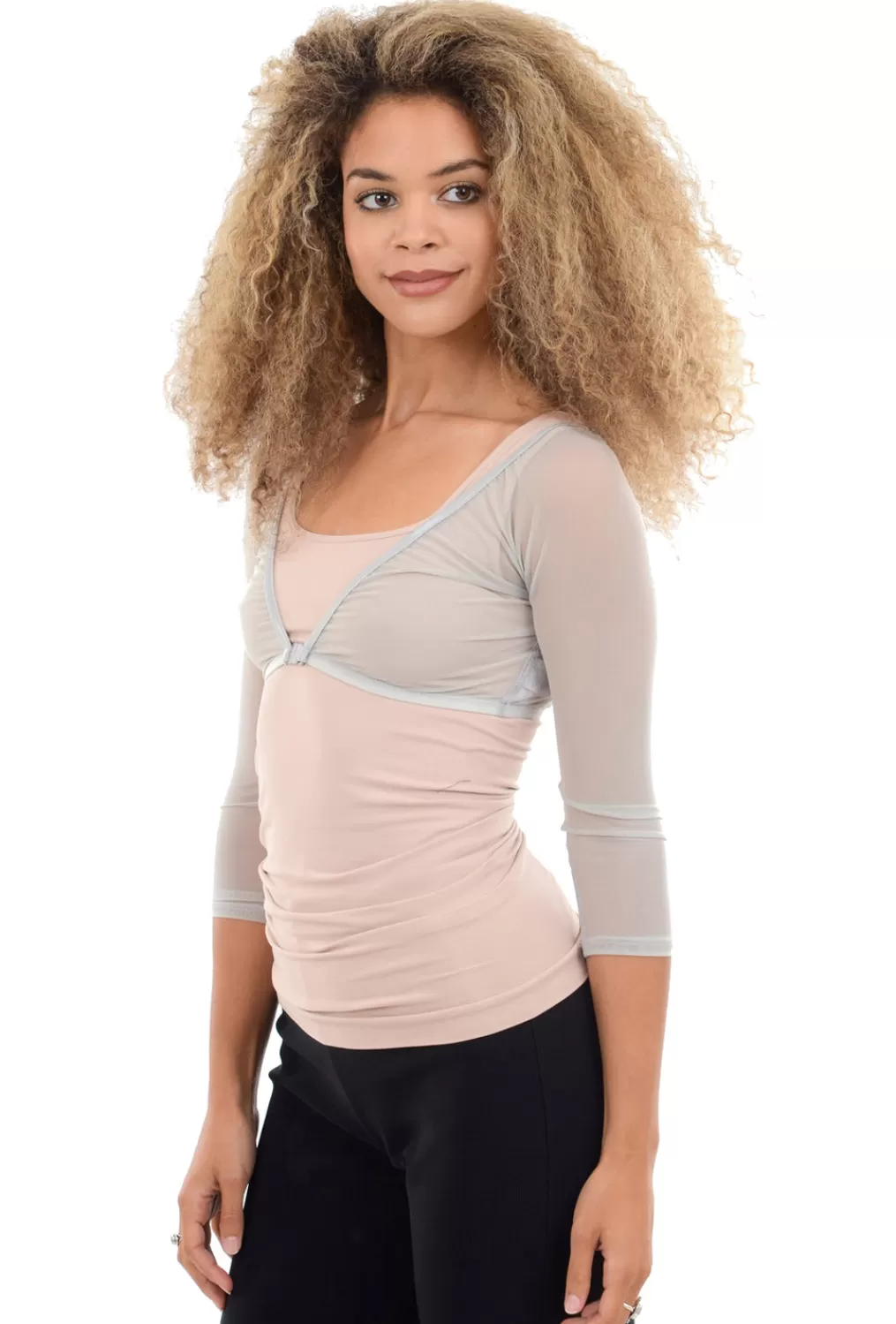 Fashion Evie Lou Basic 3/4-Sleeve Mesh Sleevey, Silver