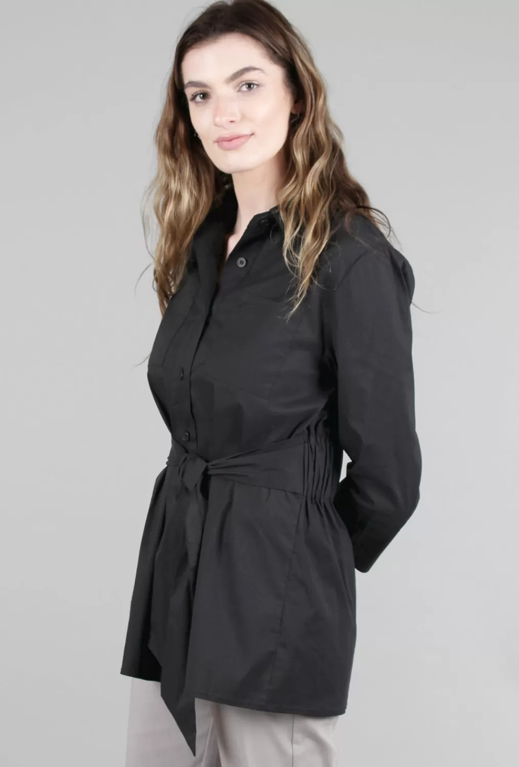 Flash Sale Evie Lou Belted Button-Up Blouse, Black