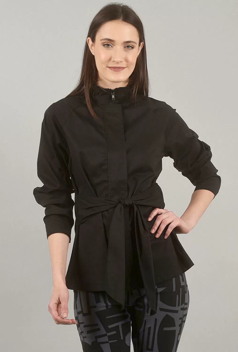 Discount Evie Lou Belted Zip Top, Black