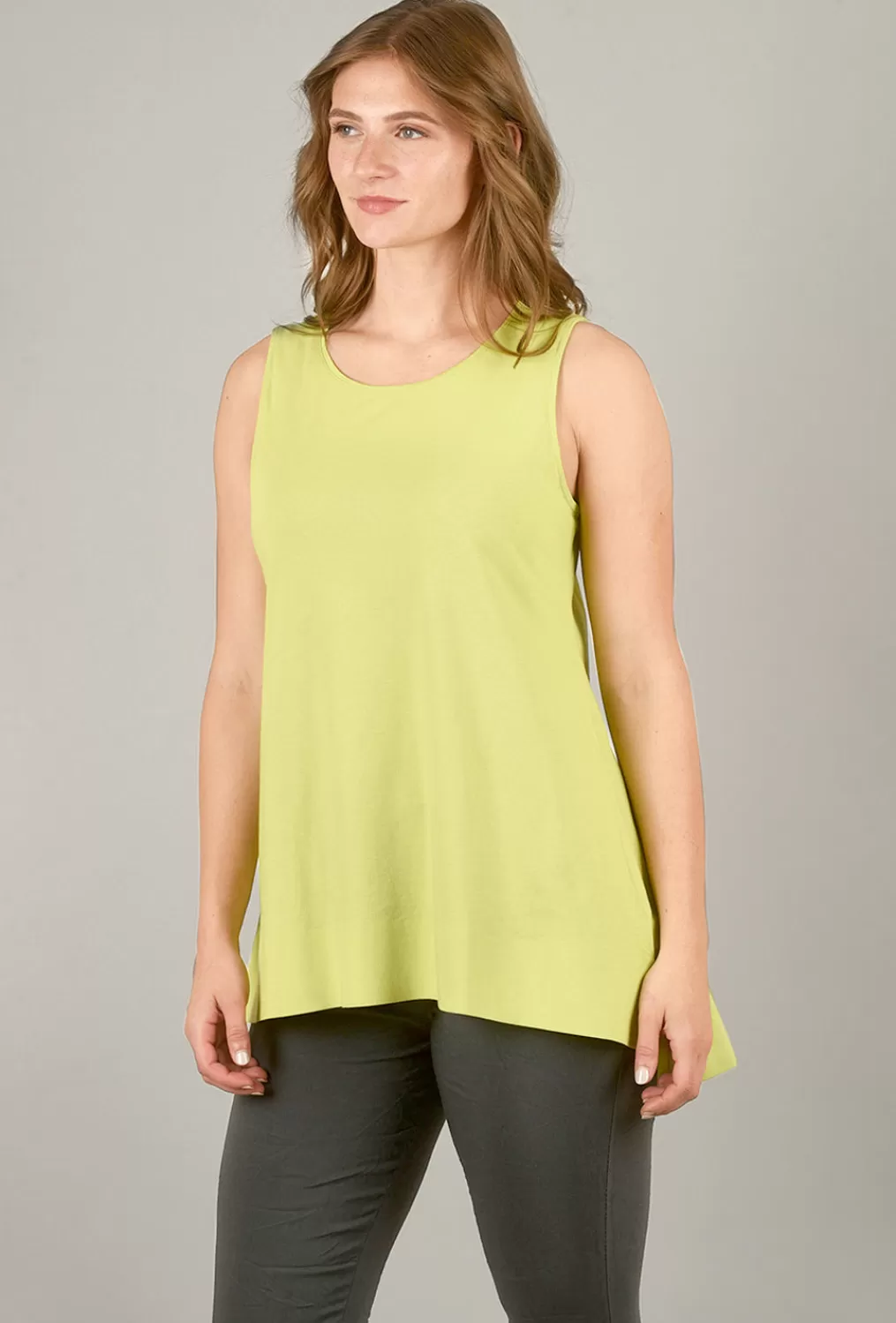 Hot Evie Lou Bonded Hem Long Tank, Kiwi