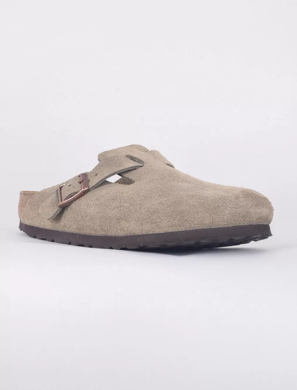 Shop Evie Lou Boston Suede Clogs, Taupe