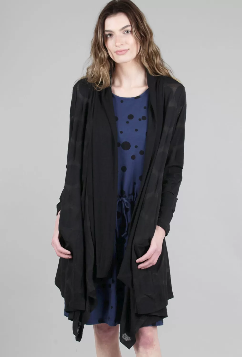 Sale Evie Lou Burnout Dot Long Cardie, Black