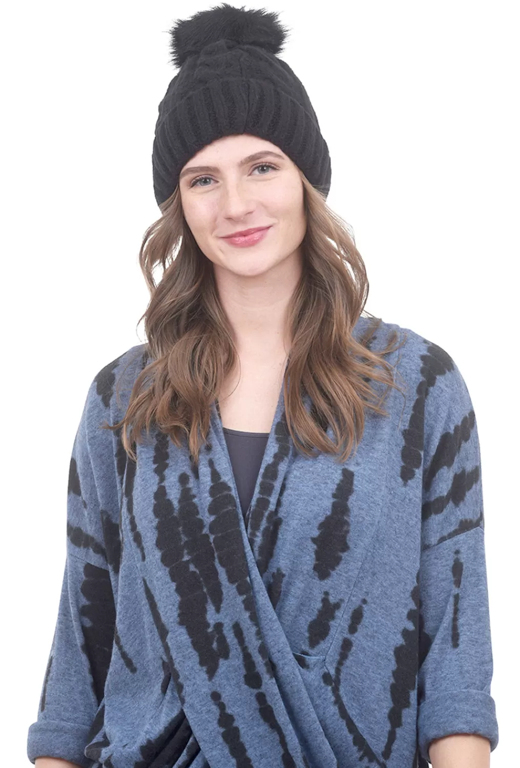 Cheap Evie Lou Cable Pompom Hat, Black