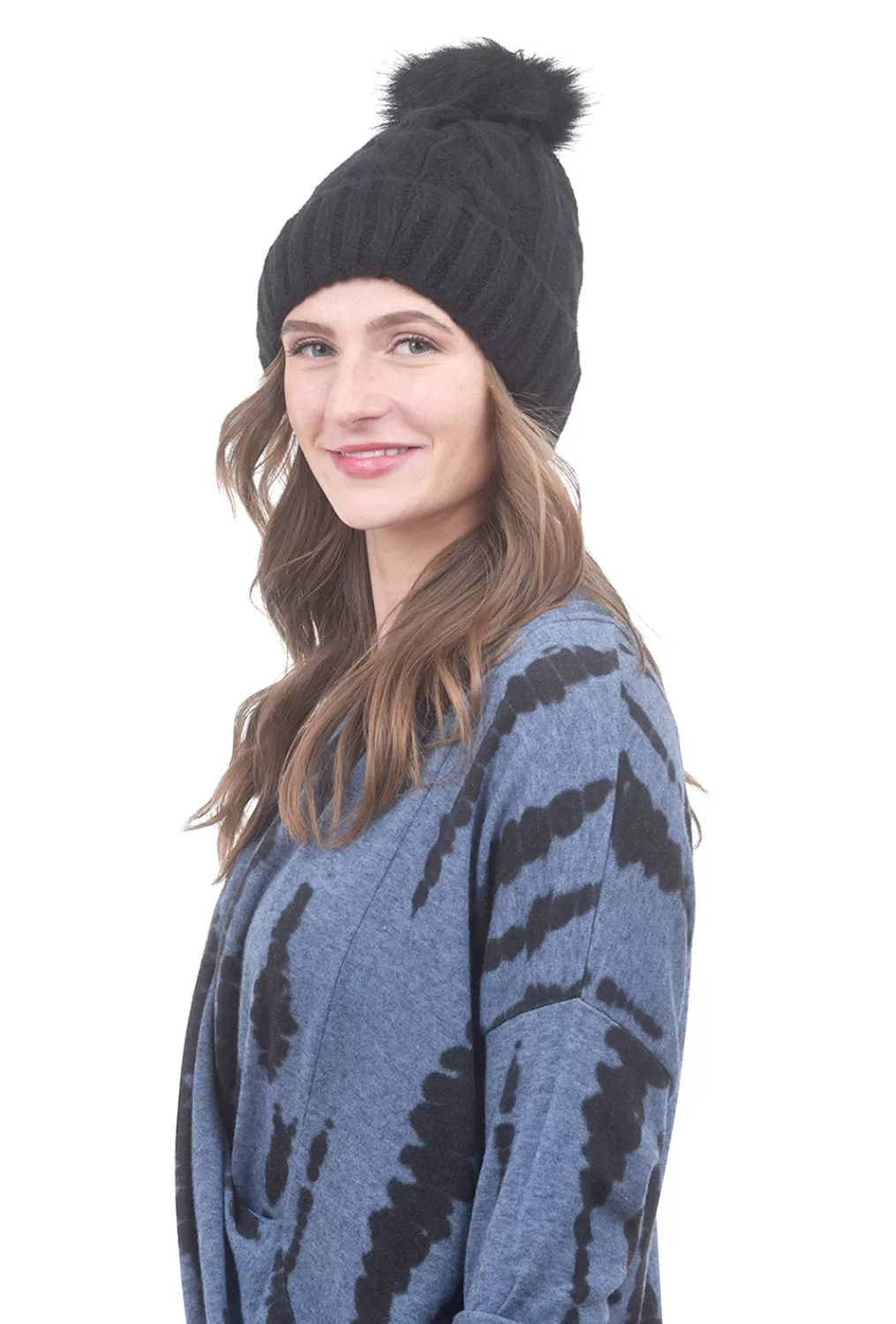 Cheap Evie Lou Cable Pompom Hat, Black