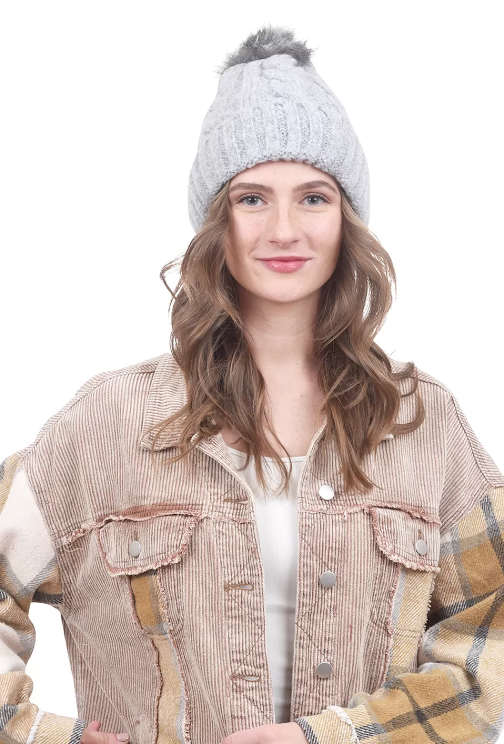 Cheap Evie Lou Cable Pompom Hat, Gray