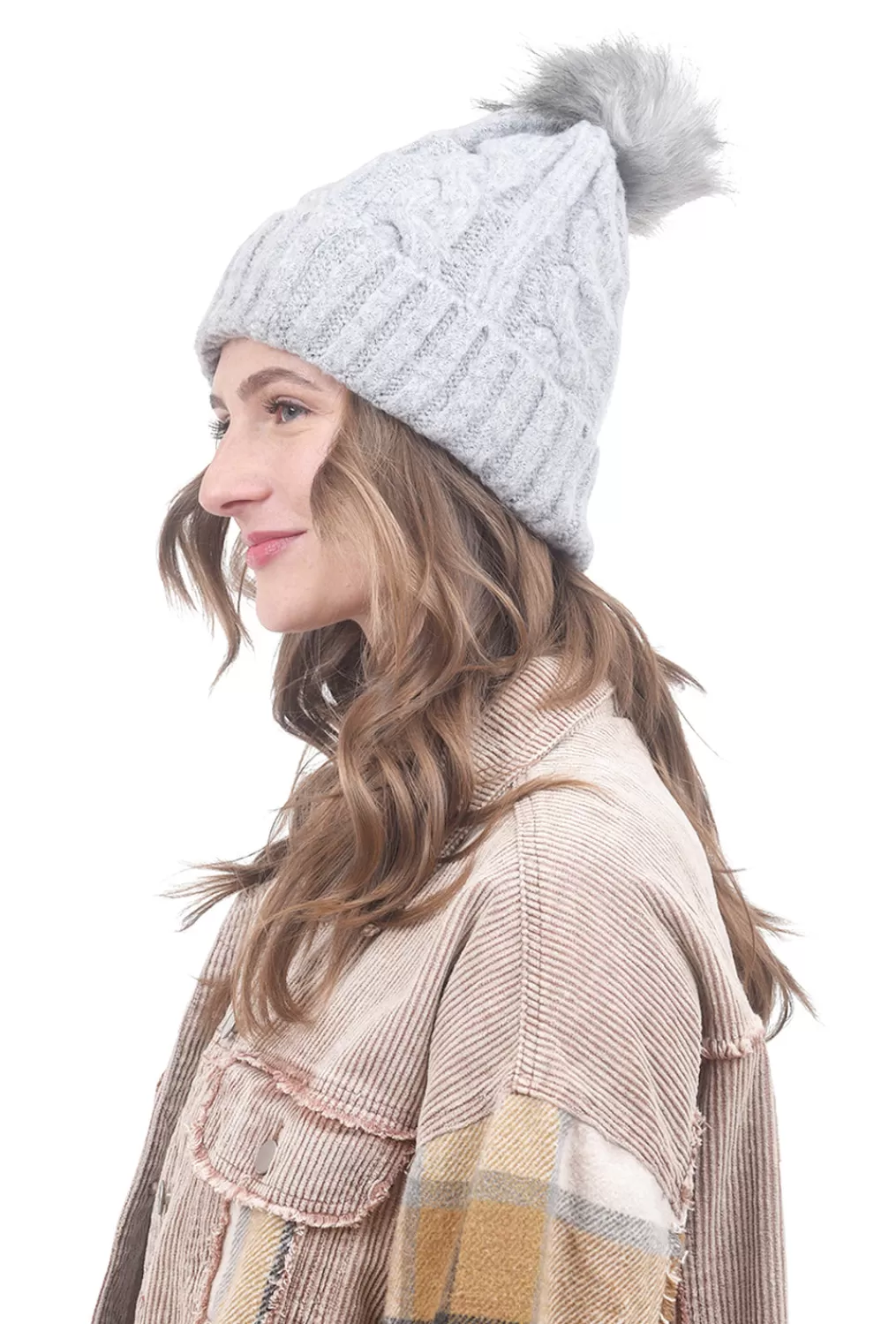 Cheap Evie Lou Cable Pompom Hat, Gray