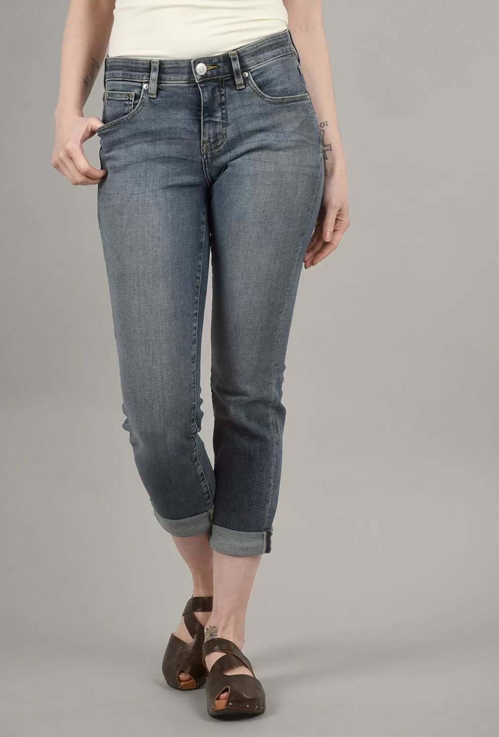 Online Evie Lou Carter Girlfriend Jeans, Mid-Vintage Blue