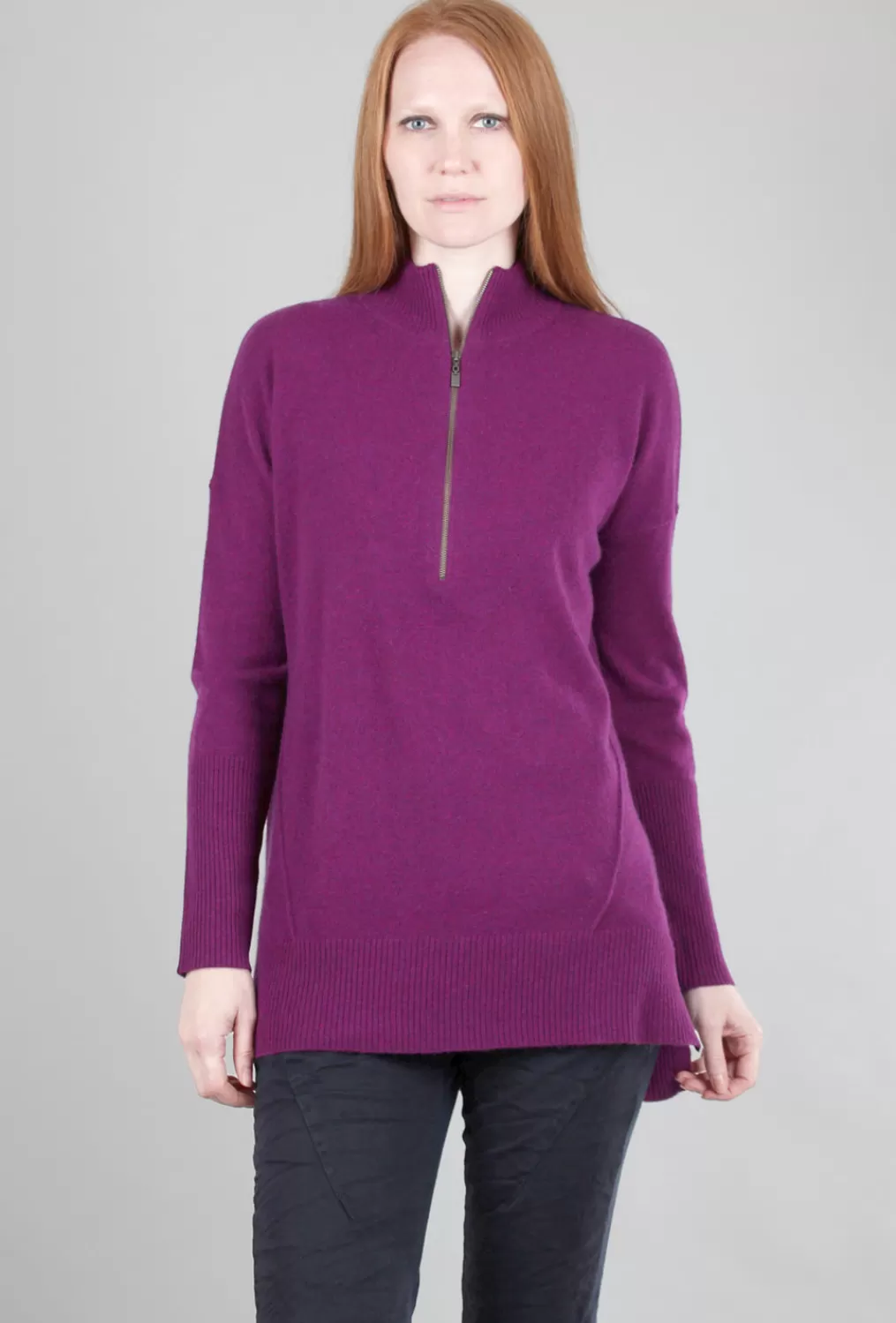 Online Evie Lou Cashmere Zip Mock Tunic, Black Cherry