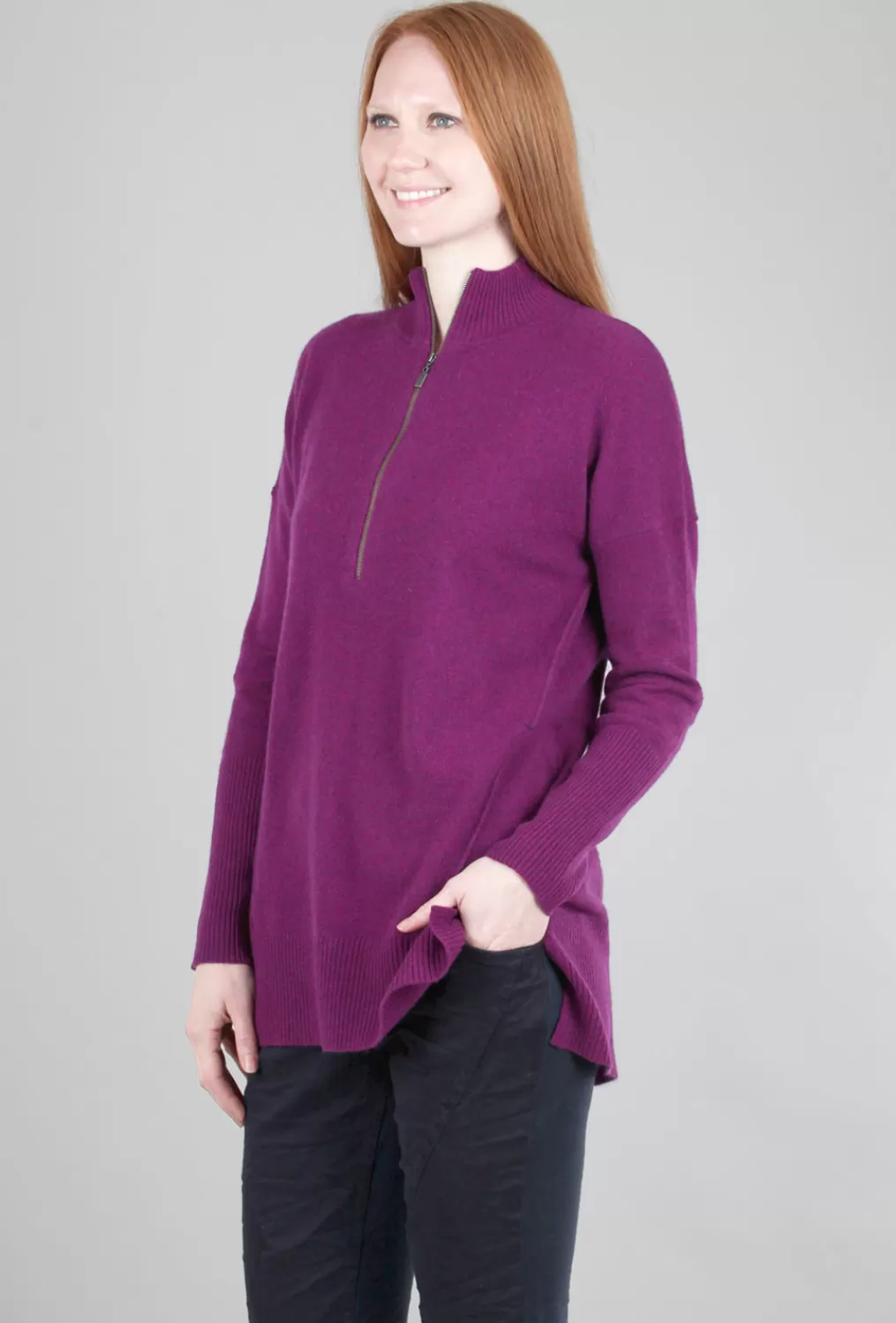 Online Evie Lou Cashmere Zip Mock Tunic, Black Cherry