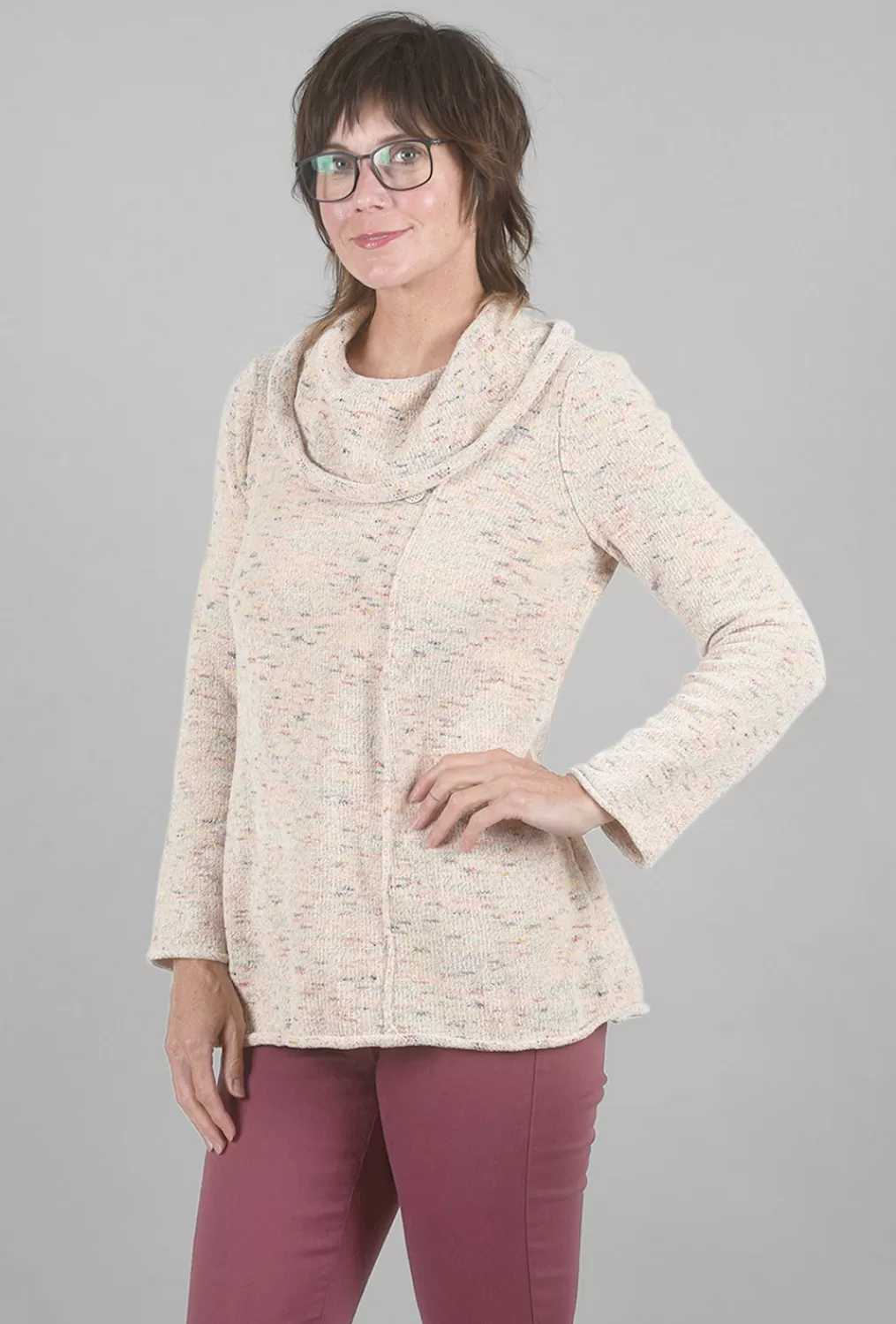 New Evie Lou Chenille Cowl Sweater, Stone