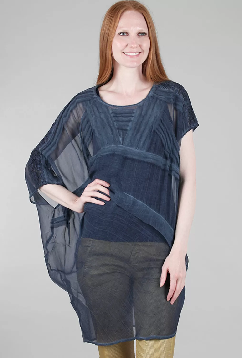 Clearance Evie Lou Chiffon Asym Cocoon Tunic, Teal Indigo