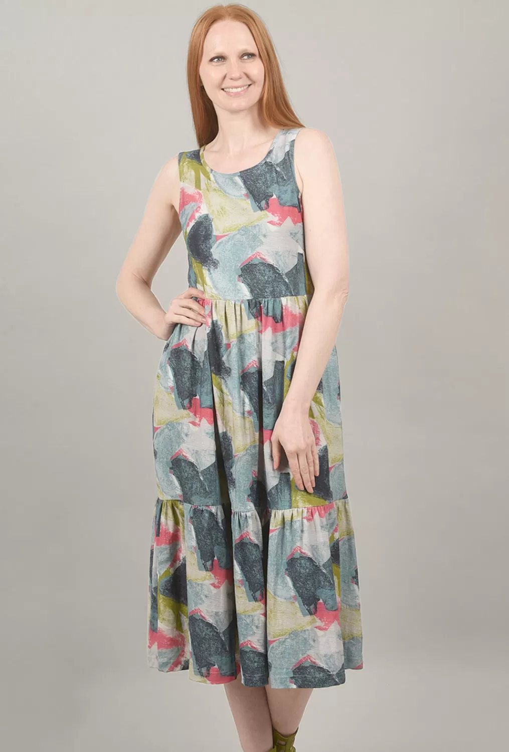 Best Evie Lou Color Patch Tiered Dress, Blue Multi