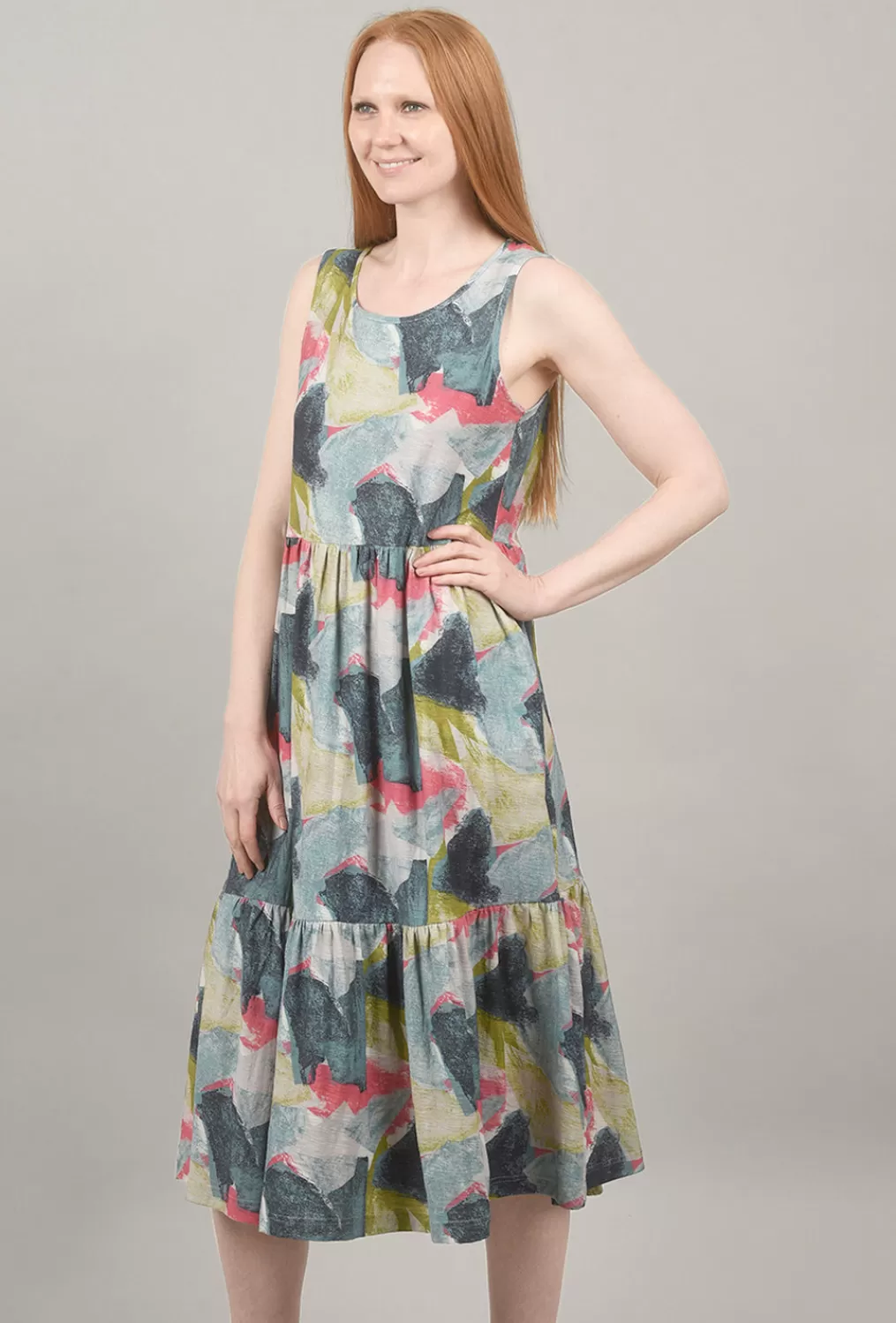 Best Evie Lou Color Patch Tiered Dress, Blue Multi