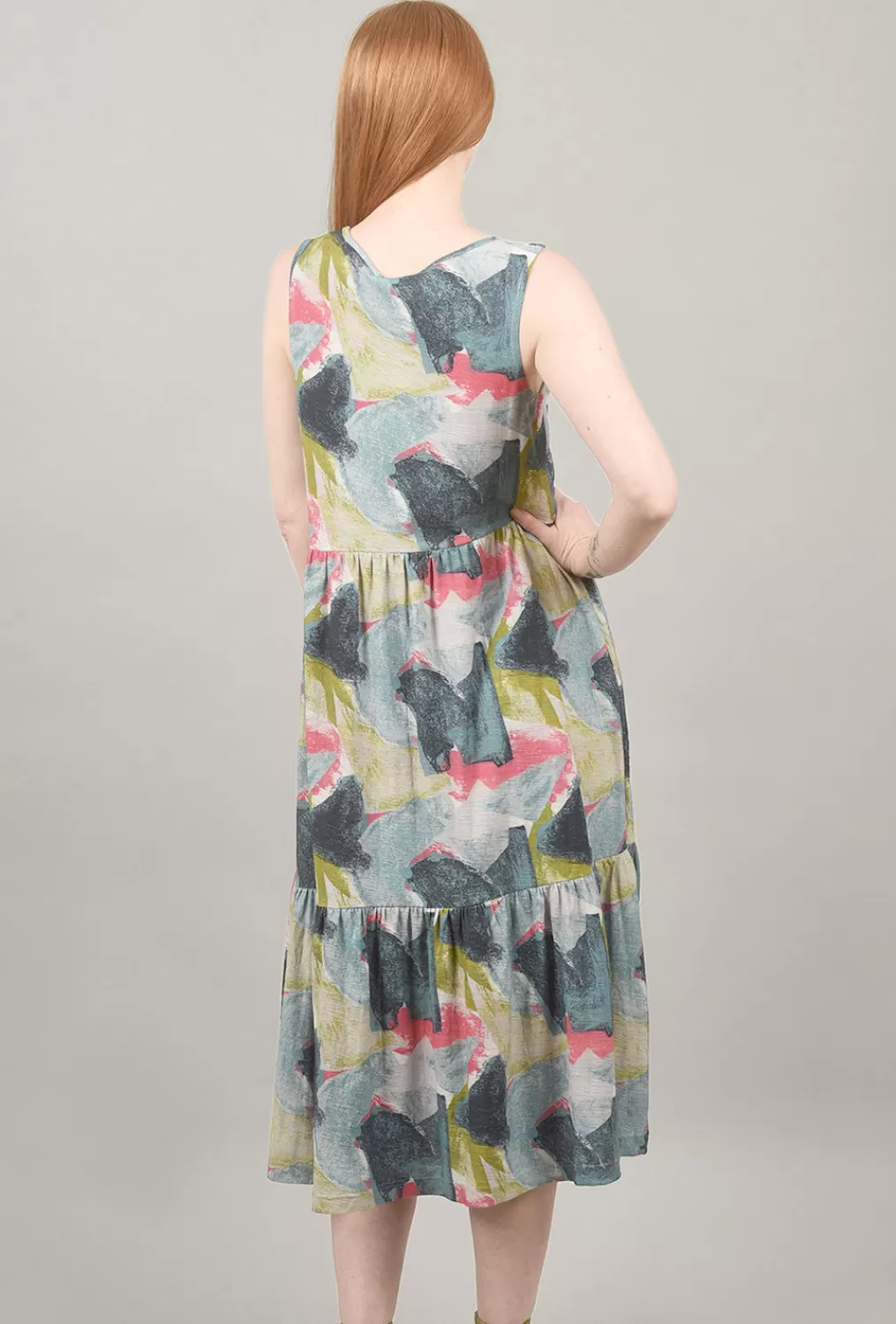Best Evie Lou Color Patch Tiered Dress, Blue Multi