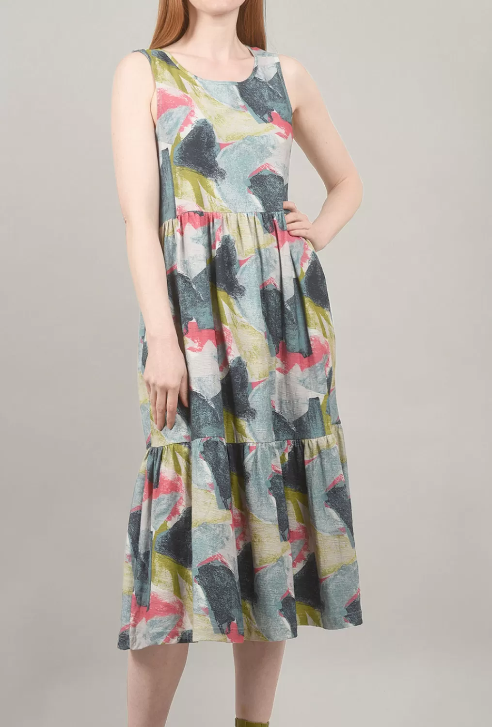 Best Evie Lou Color Patch Tiered Dress, Blue Multi