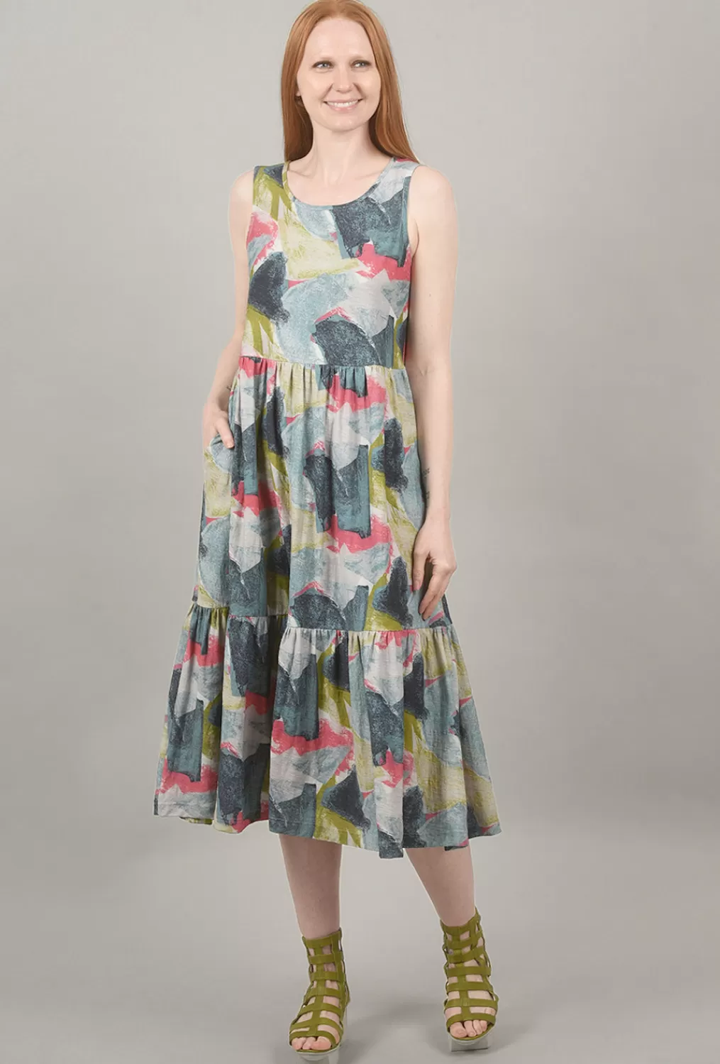 Best Evie Lou Color Patch Tiered Dress, Blue Multi