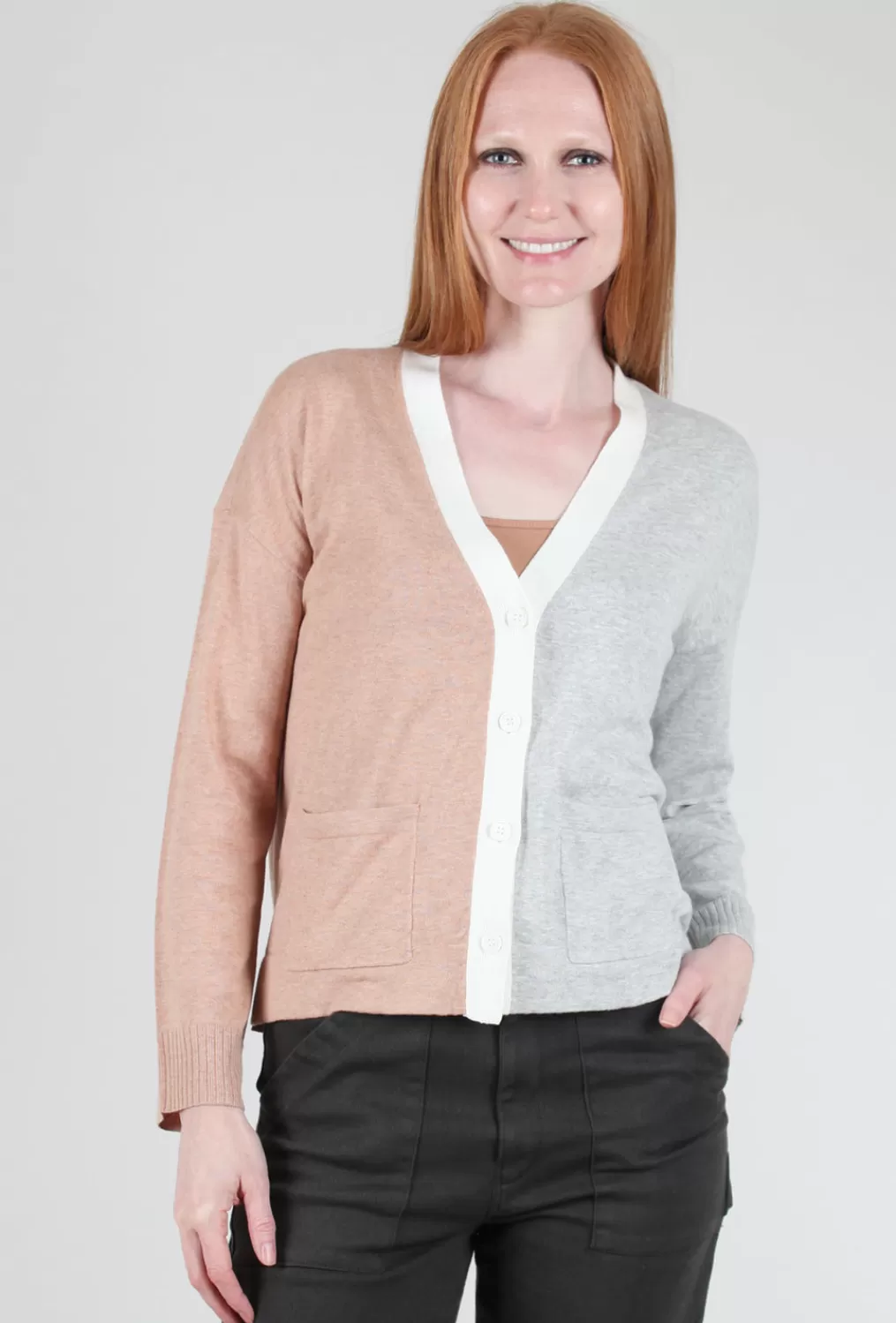 Sale Evie Lou Colorblock Pocket Cardie, Gray/Truffle