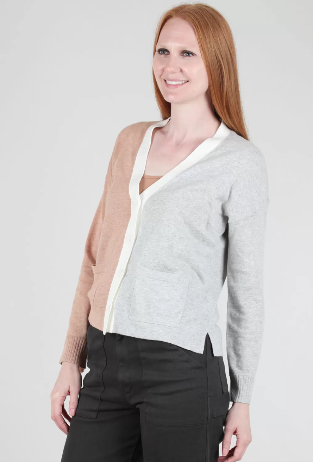 Sale Evie Lou Colorblock Pocket Cardie, Gray/Truffle