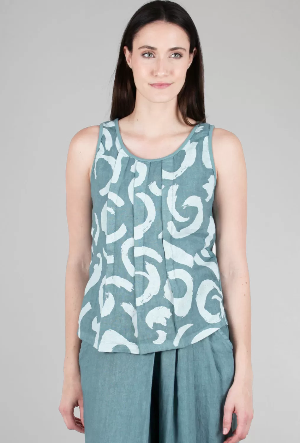 Shop Evie Lou Cori Linen Print Tank, Salvia