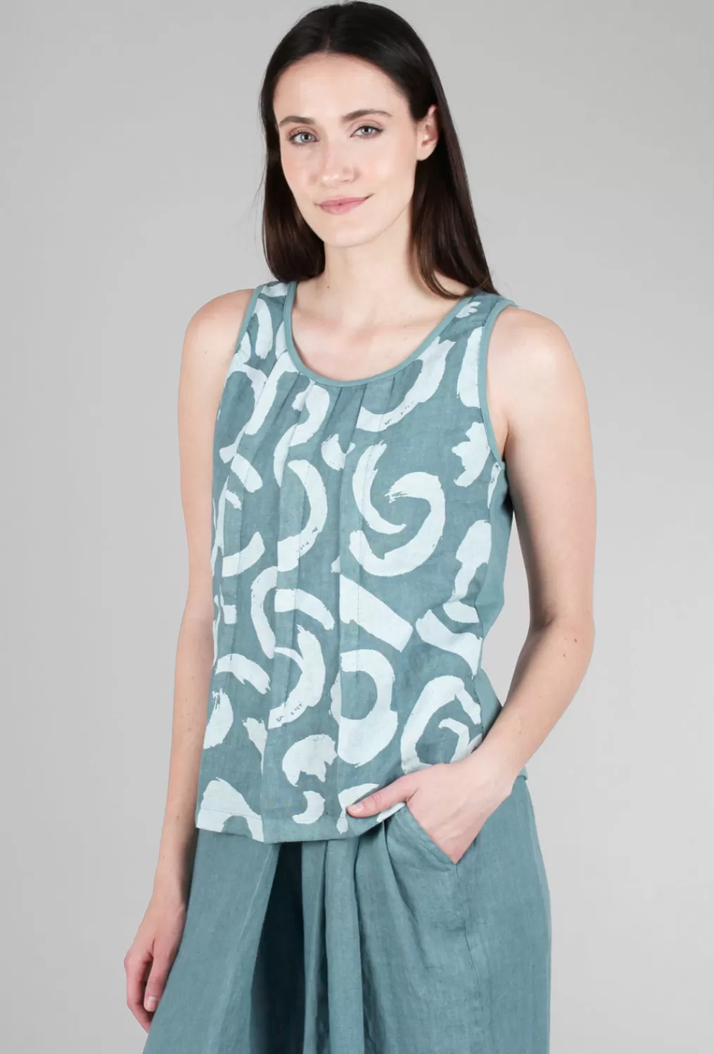 Shop Evie Lou Cori Linen Print Tank, Salvia