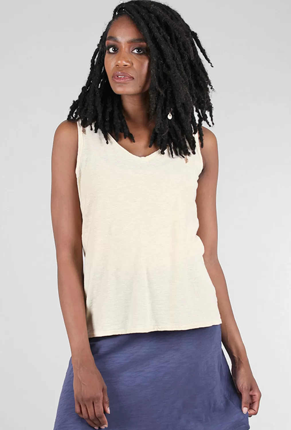 Outlet Evie Lou Cotton Linen Vee Tank, Eggcream