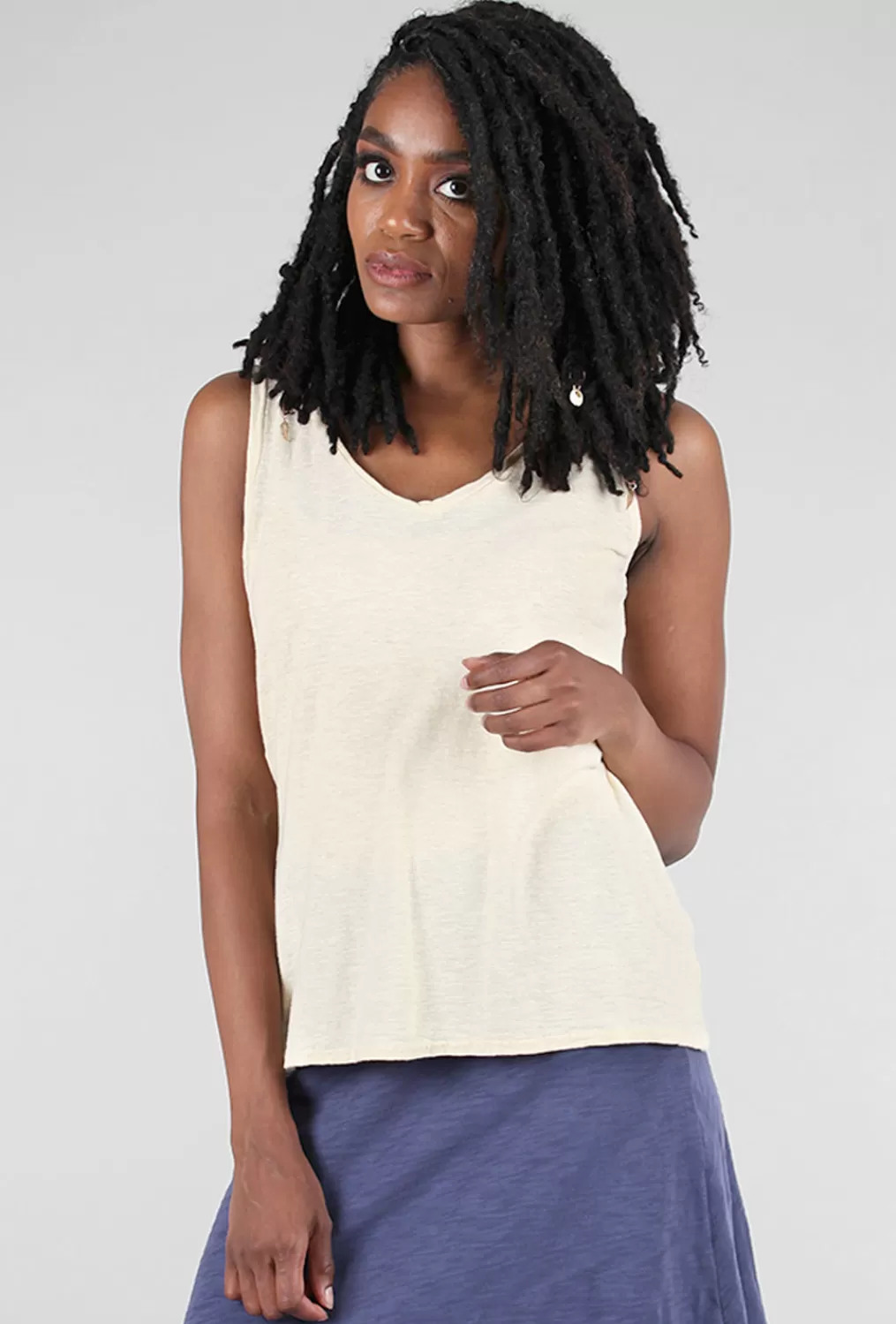 Outlet Evie Lou Cotton Linen Vee Tank, Eggcream