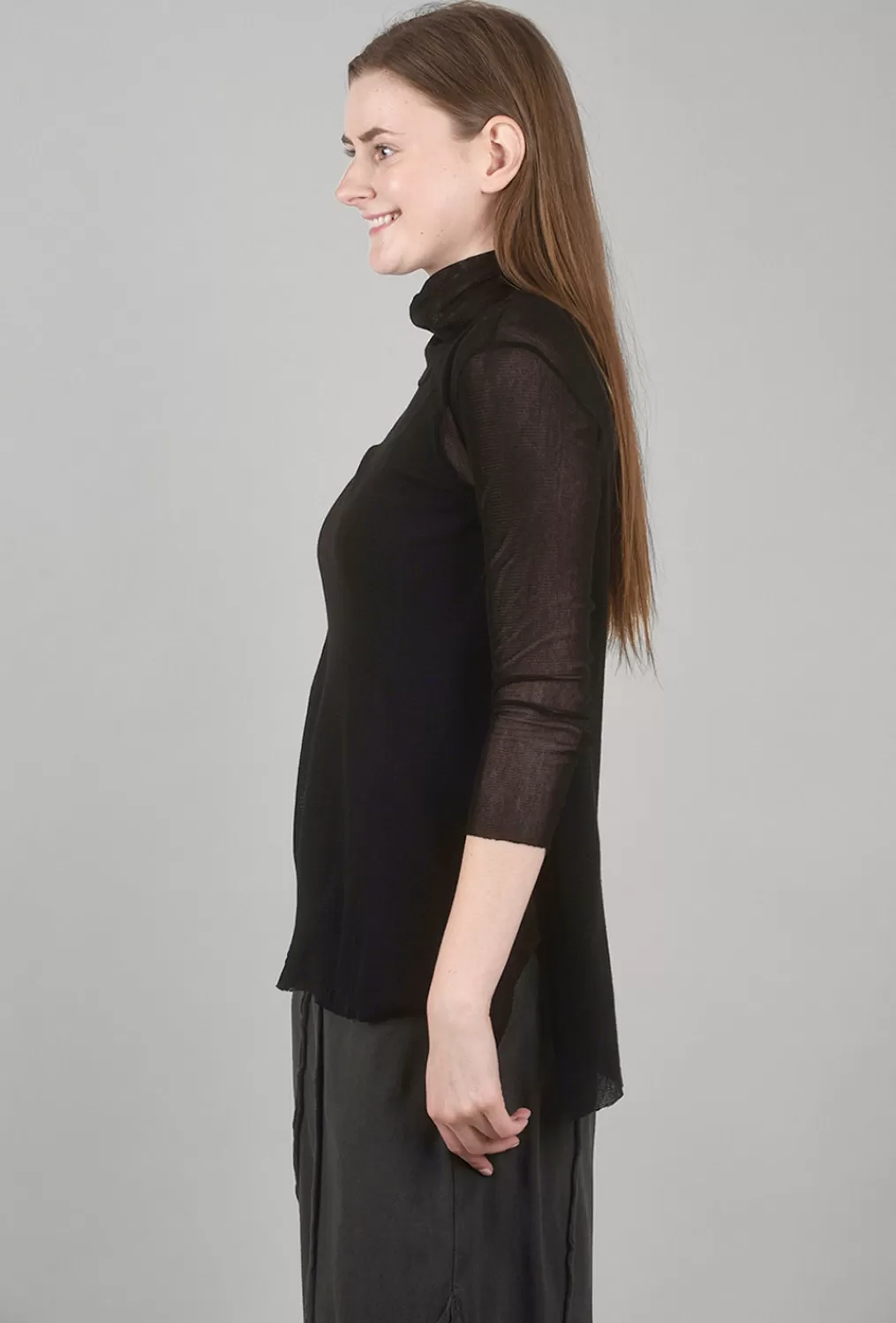 Sale Evie Lou Cotton Mesh Tneck, Black