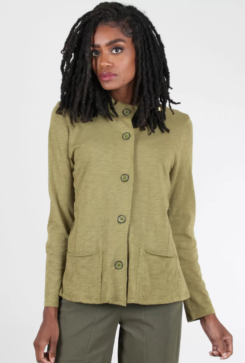 Clearance Evie Lou Cotton Pebble Pocket Cardie, Olive