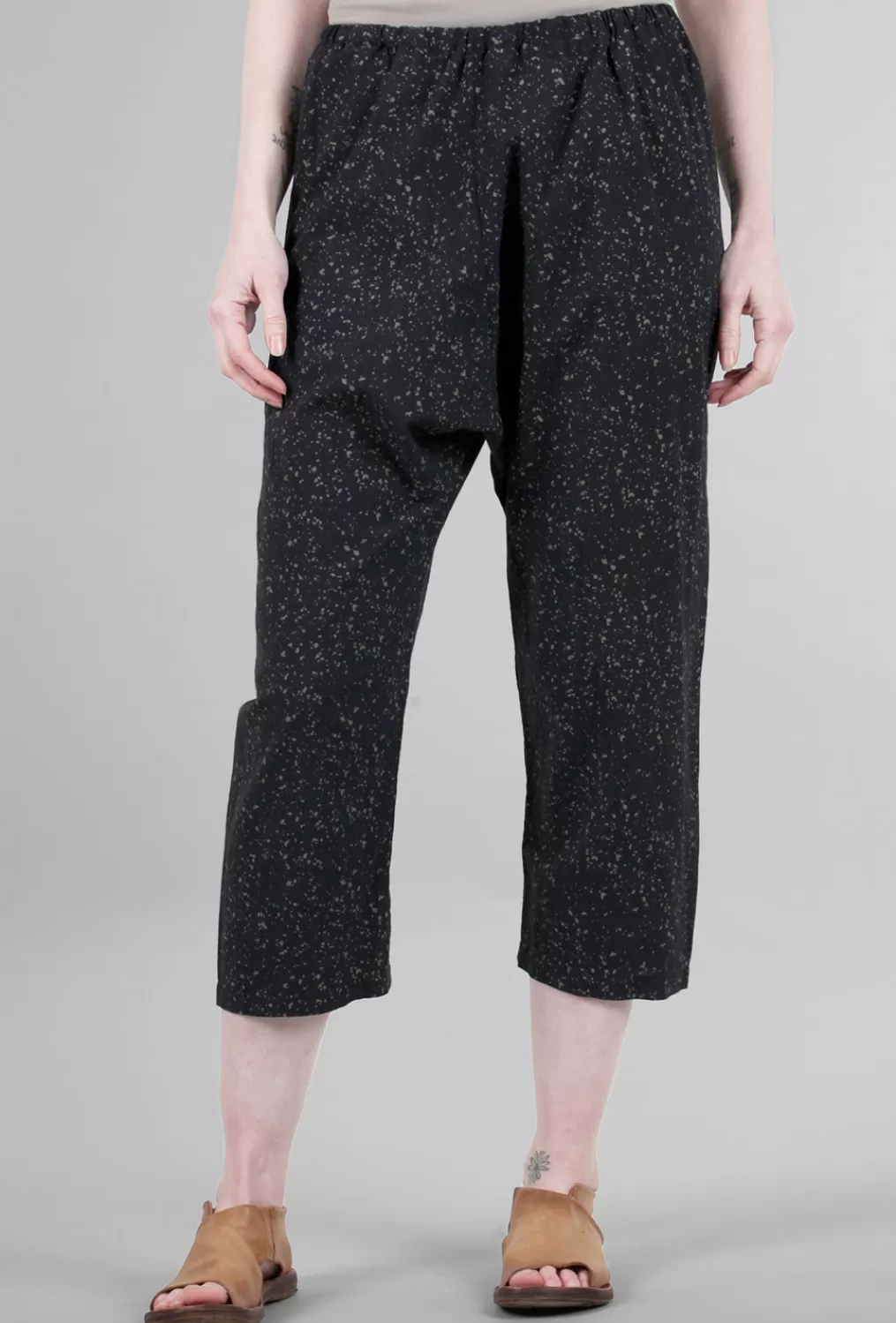 Hot Evie Lou Cotton Slouch Pant, Black Speckle