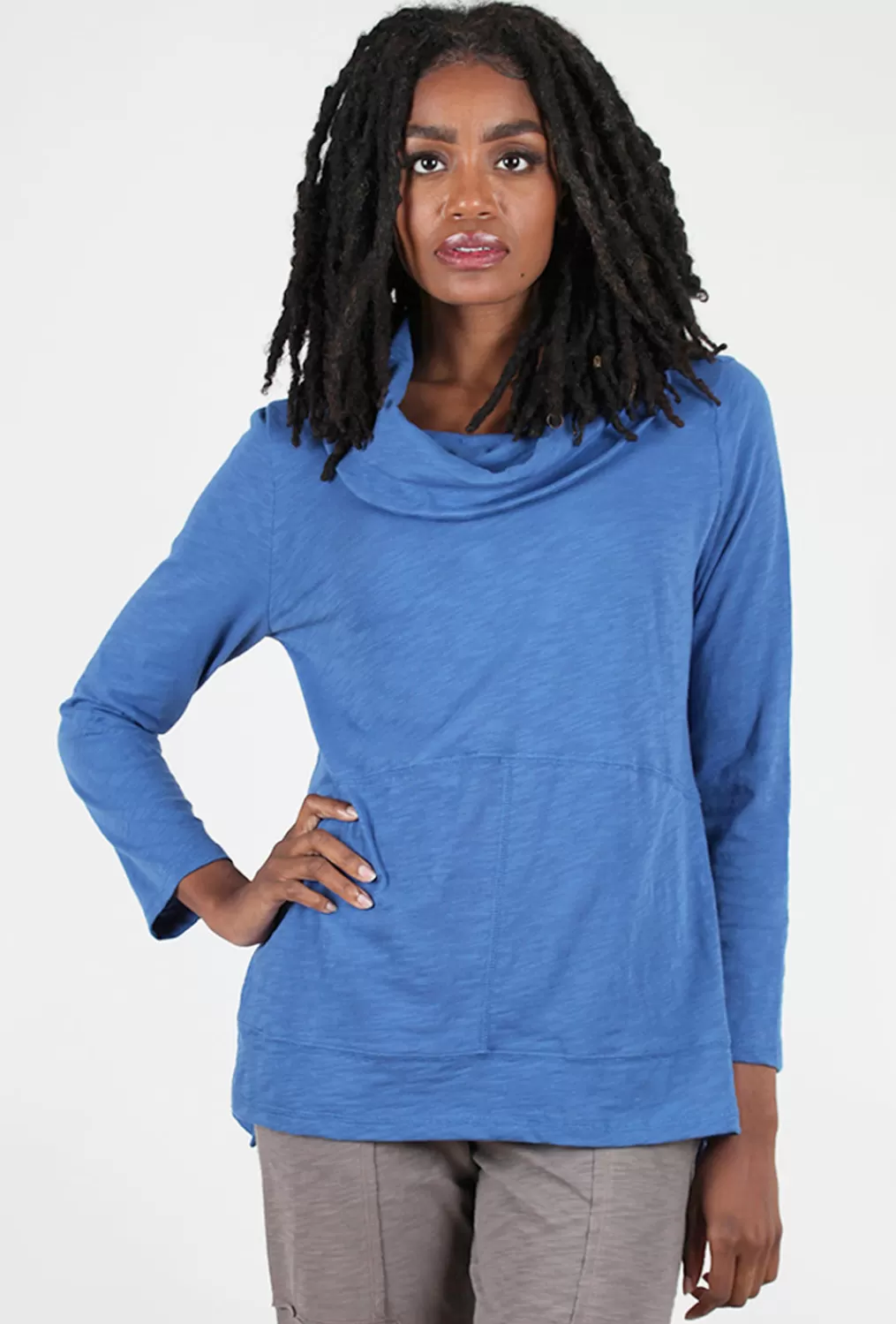 Online Evie Lou Cotton Slub Cowlneck Tunic, Eclipse Blue