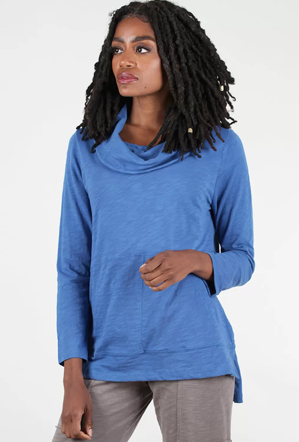 Online Evie Lou Cotton Slub Cowlneck Tunic, Eclipse Blue