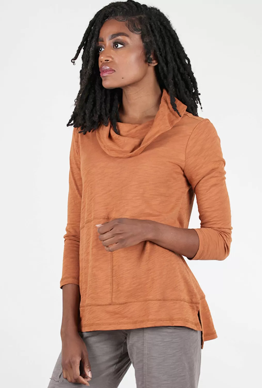 Fashion Evie Lou Cotton Slub Cowlneck Tunic, Spice