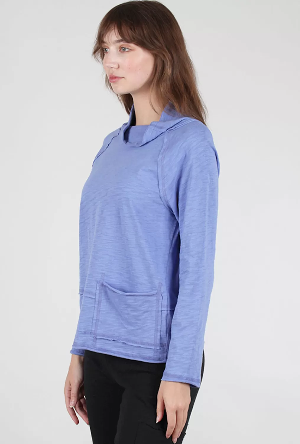 Best Sale Evie Lou Cotton Slub Pocket Pullover, Baja Blue