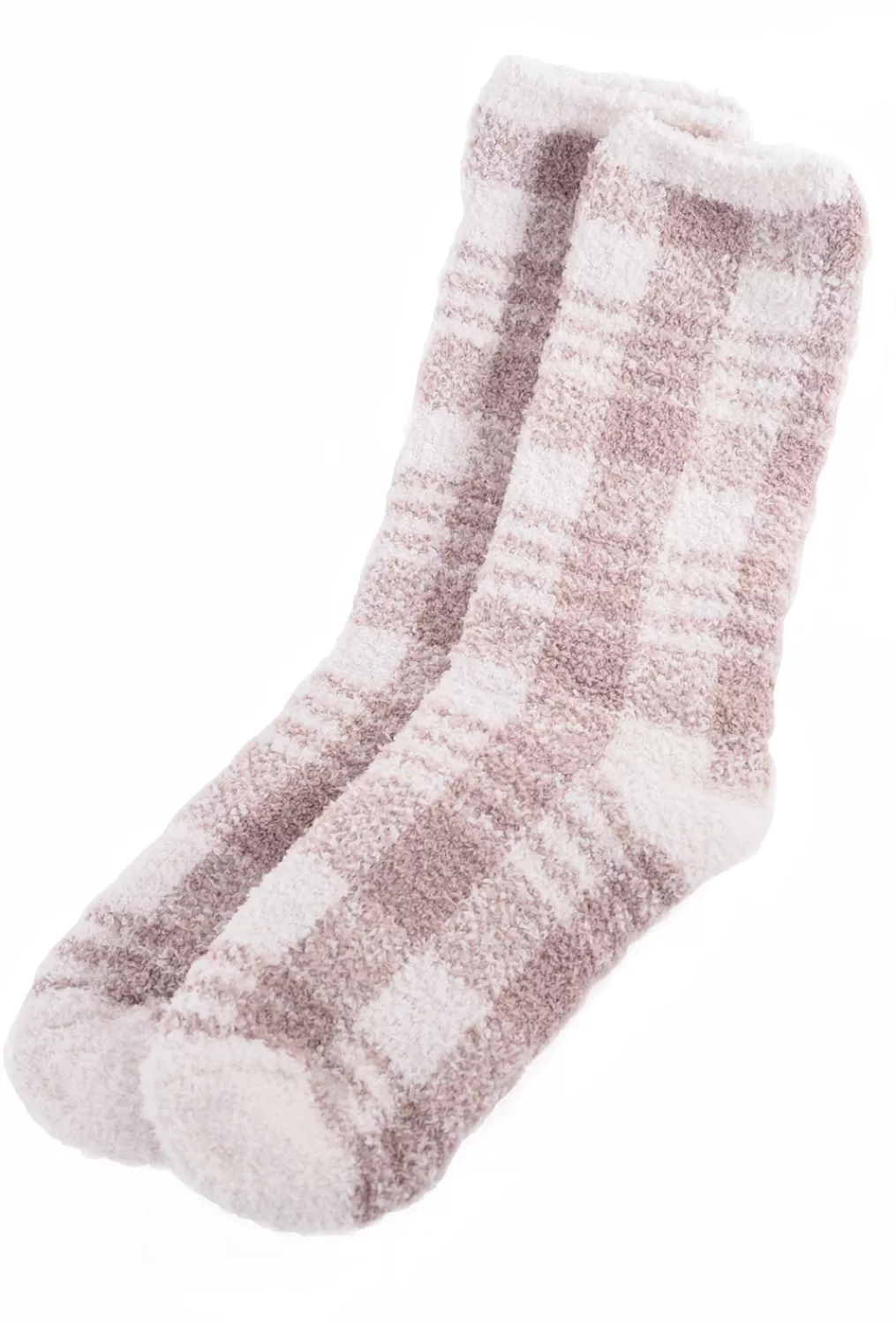 Sale Evie Lou Cozychic Plaid Socks, Cream/Tan