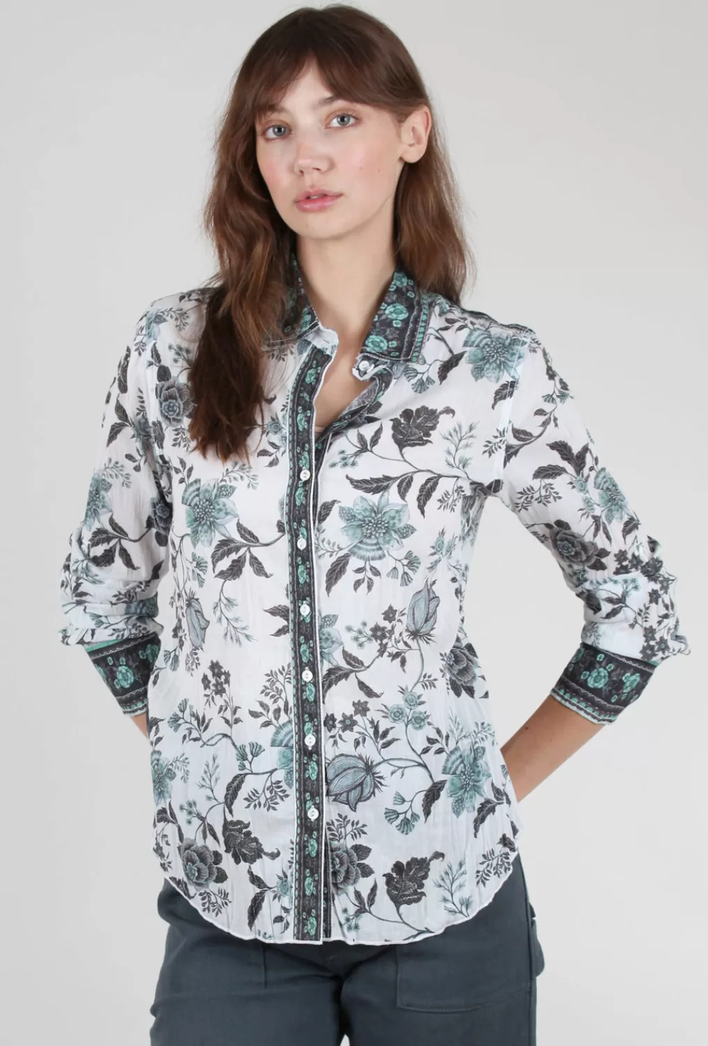 Best Sale Evie Lou Crinkle Cotton Shirt, Tunisia Seaglass