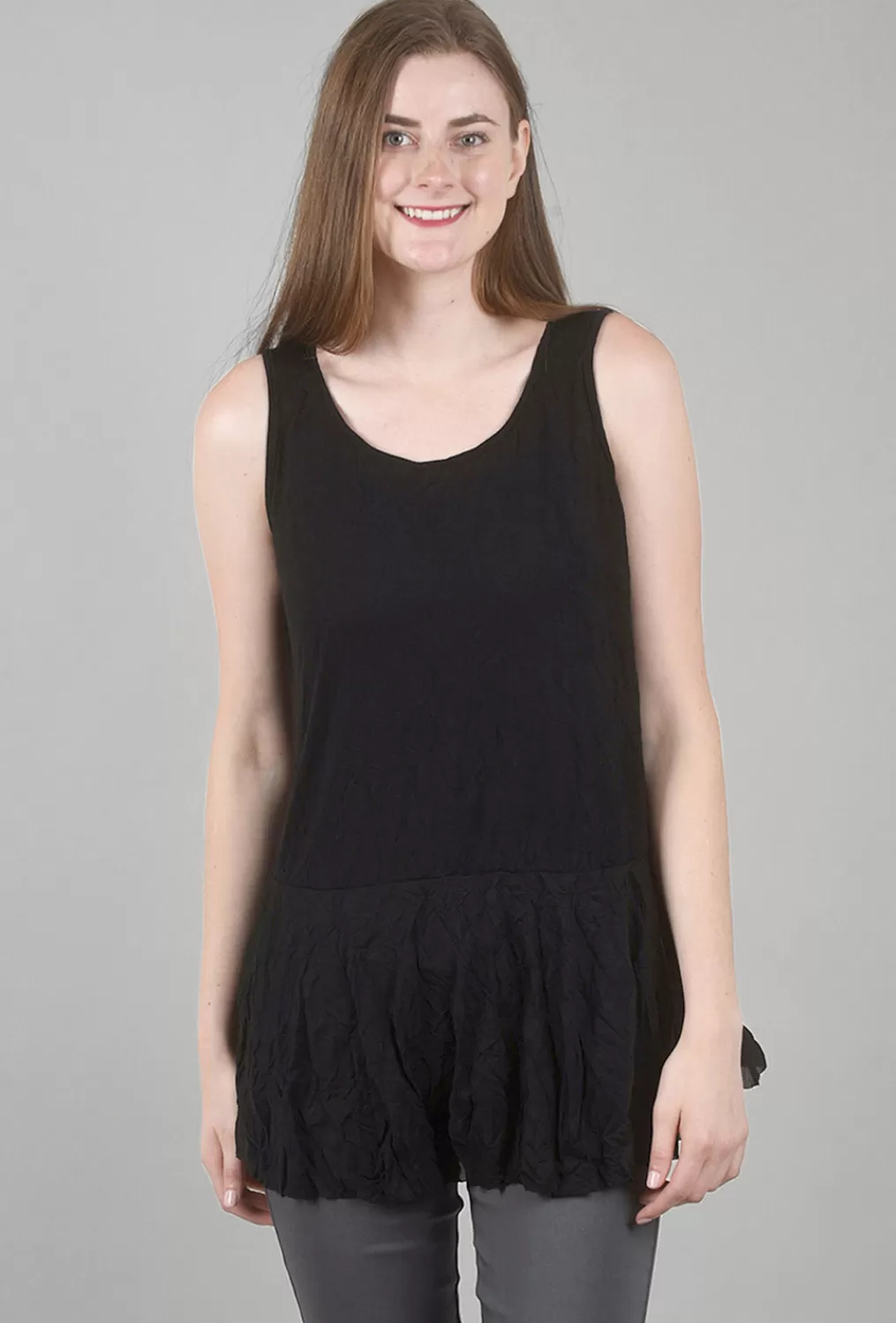 Store Evie Lou Crinkle Flutter Layer Tank, Black