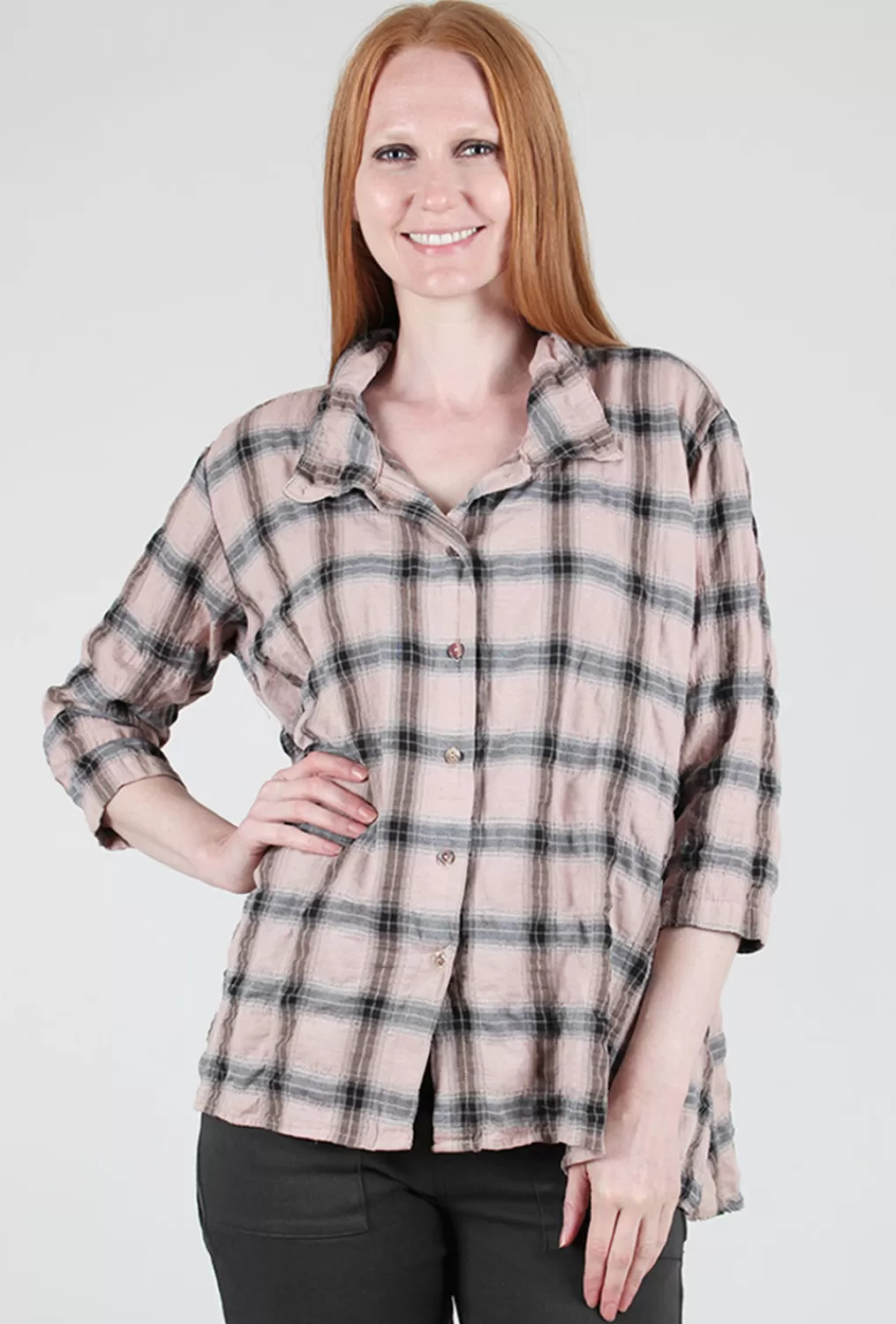 Discount Evie Lou Crinkle Plaid High-Low Shirt, Rosen