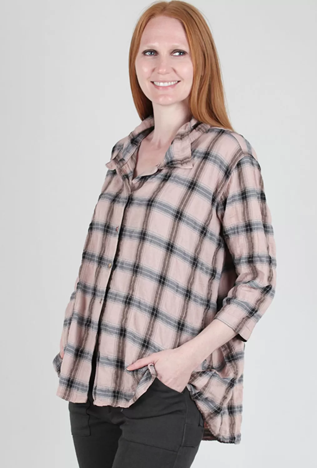 Discount Evie Lou Crinkle Plaid High-Low Shirt, Rosen