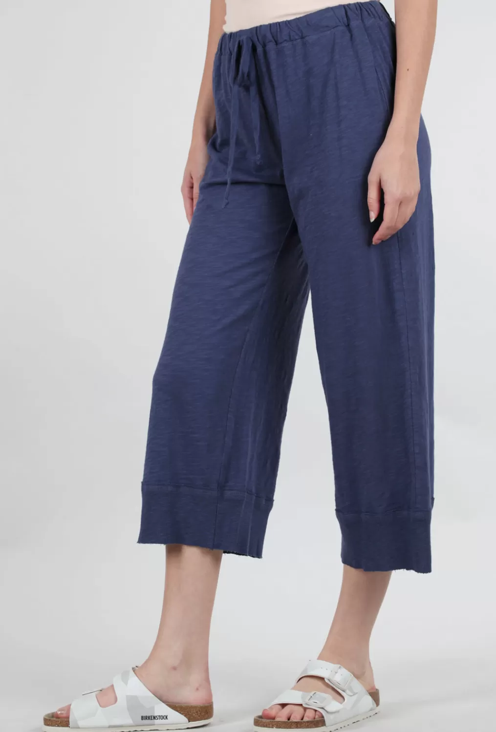 Fashion Evie Lou Crop Drawstring Rib Hem Jogger, Midnight Blue