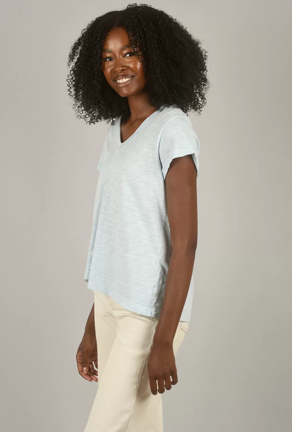 Best Sale Evie Lou Deep V Roll-Sleeve Tee, Baby Blue